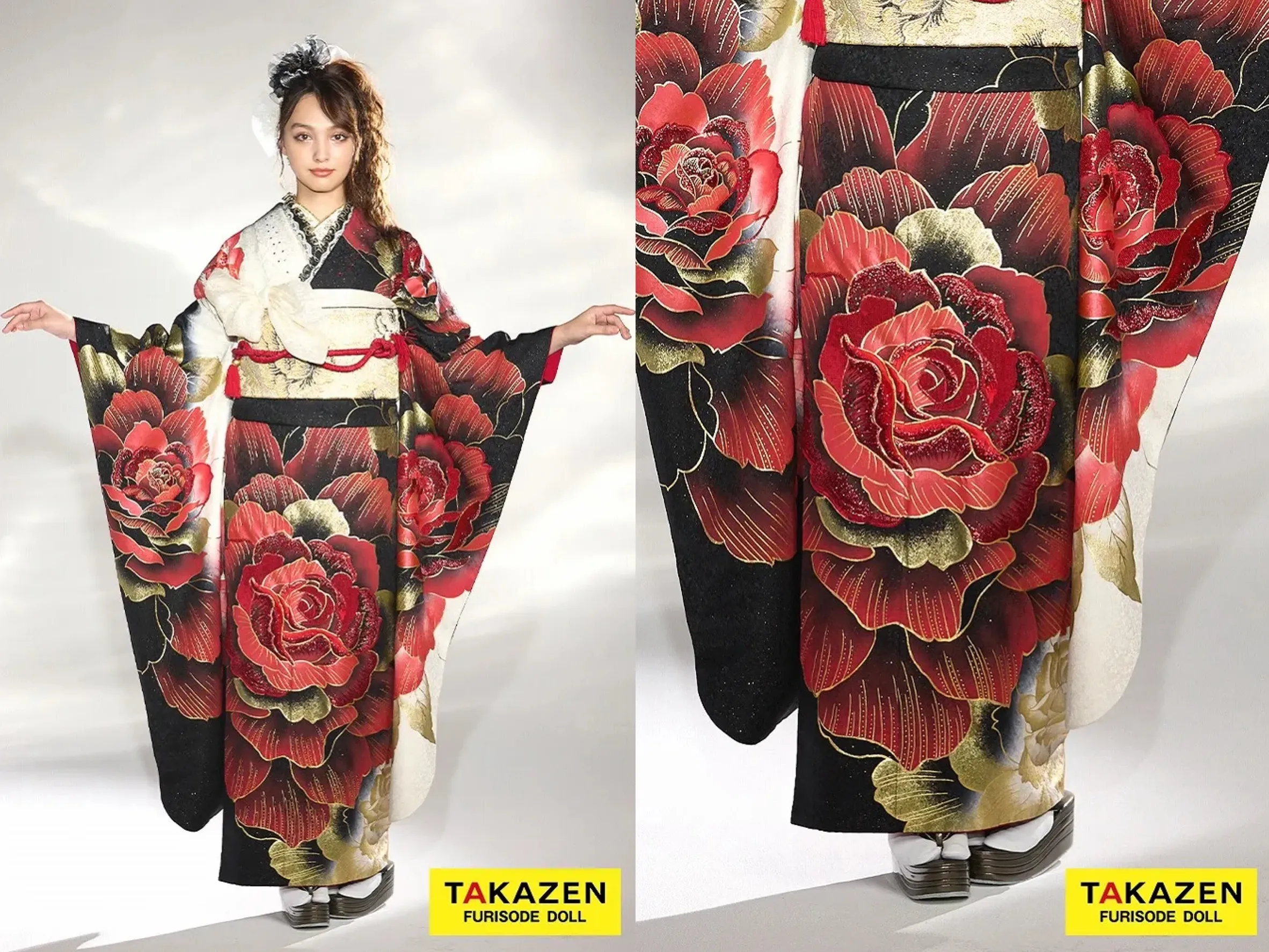振袖　レンタル　奈良　古典　かわいい　綺麗　お上品　紺　緑　モード系グラマラス　赤/黒/金　バラ/大柄　派手かわいい　キラキラ　目立つ　ギャル振袖　グラマラス　スワロフスキー付き　かっこいい　香川るな【通販可】　32103