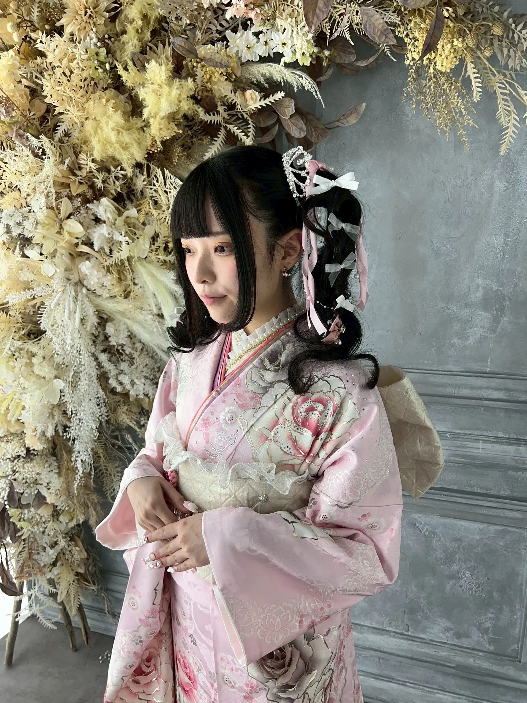 成人式　前撮り　梅田　袴　くすみカラー　かわいい　イマドキ　淡色　古典　タカゼン　撮影