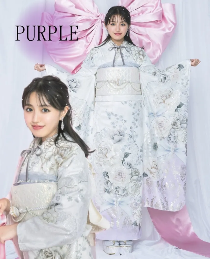 振袖レンタル　成人式　なんば　心斎橋紫色ラベンダー可愛い振袖オリジナル振袖ヘップバーン振袖