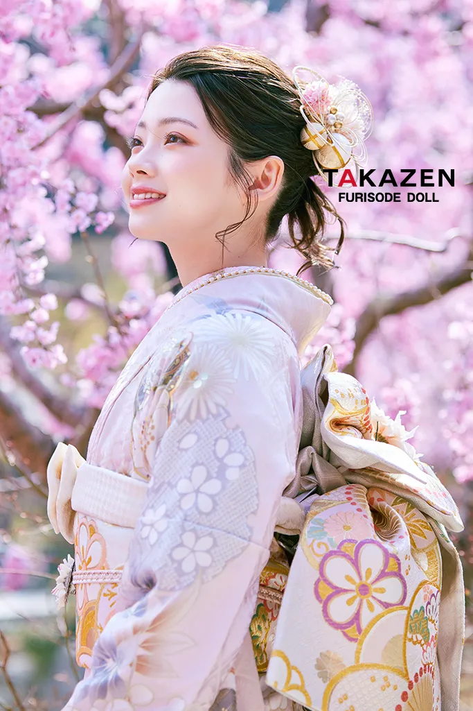TAKAZENのレンタル振袖 正統派古典　ピンク/淡い色　かわいい振袖　桜柄/打ち出の小槌　はんなり　上品　きれいめ【通販可】LB47