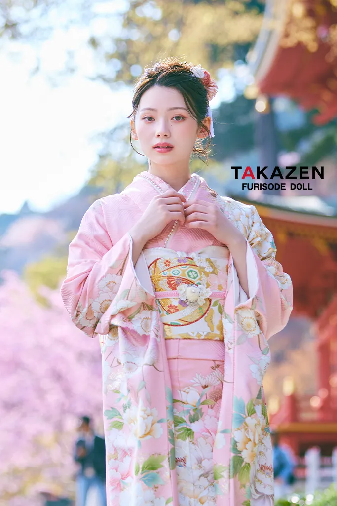 TAKAZENのレンタル振袖 正統派古典　ピンク/淡い色　牡丹柄　はんなり　上品　綺麗系　大柄　かわいい振袖【通販可】LB48