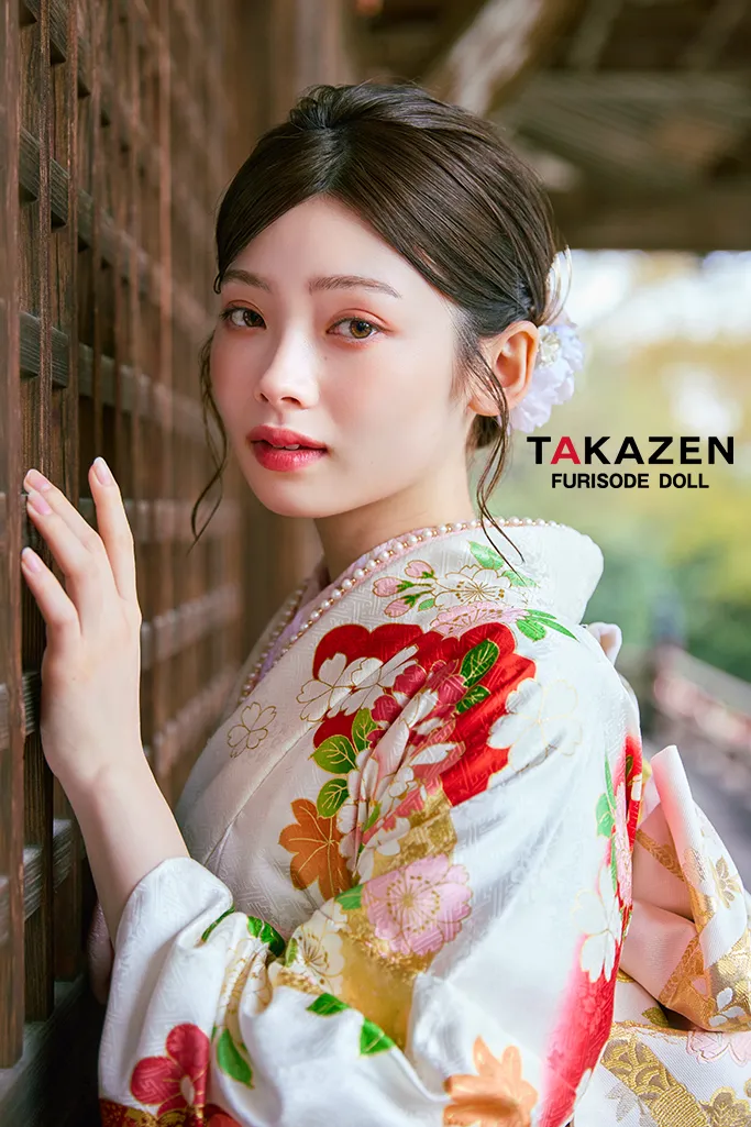 TAKAZENのレンタル振袖 正統派古典　白/赤/白地　牡丹柄　はんなり　上品　きれいめ振袖　おしとやか　清楚【通販可】LB49