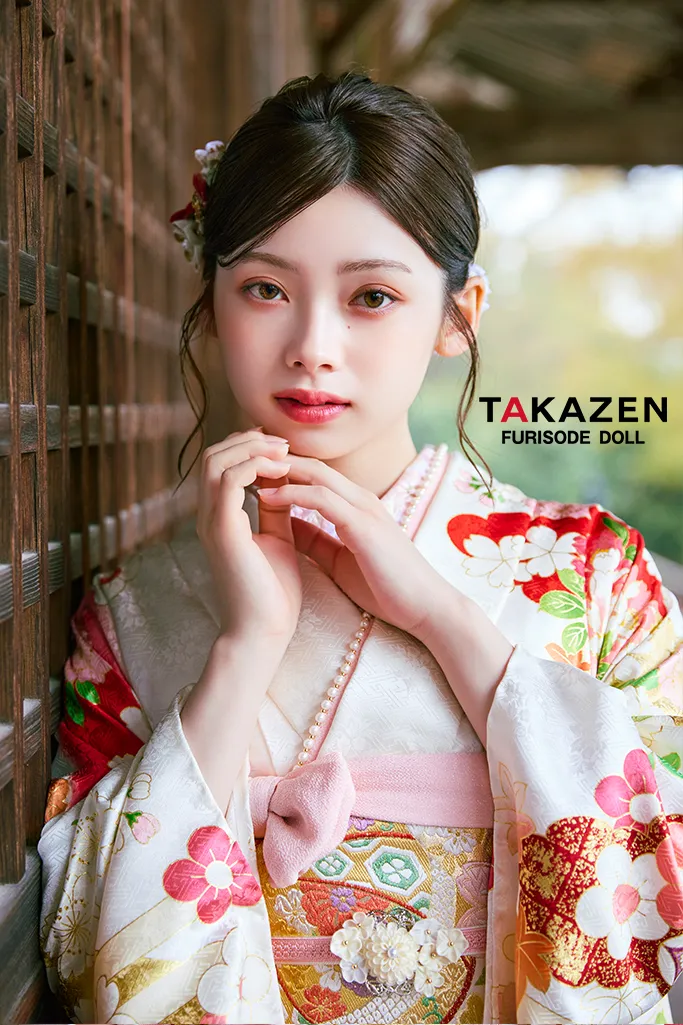 TAKAZENのレンタル振袖 正統派古典　白/赤/白地　牡丹柄　はんなり　上品　きれいめ振袖　おしとやか　清楚【通販可】LB49