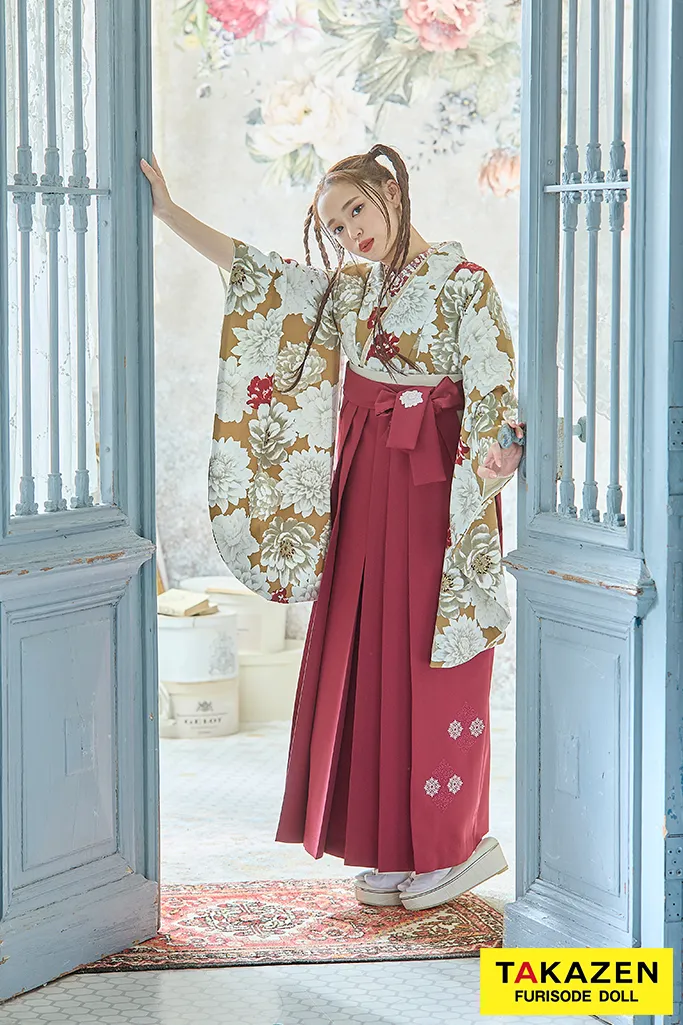 TAKAZENのレンタル袴 くすみカラー古典　オレンジ/テラコッタ　おしゃれ　今どき　かわいい　華やか【通販可】R26027