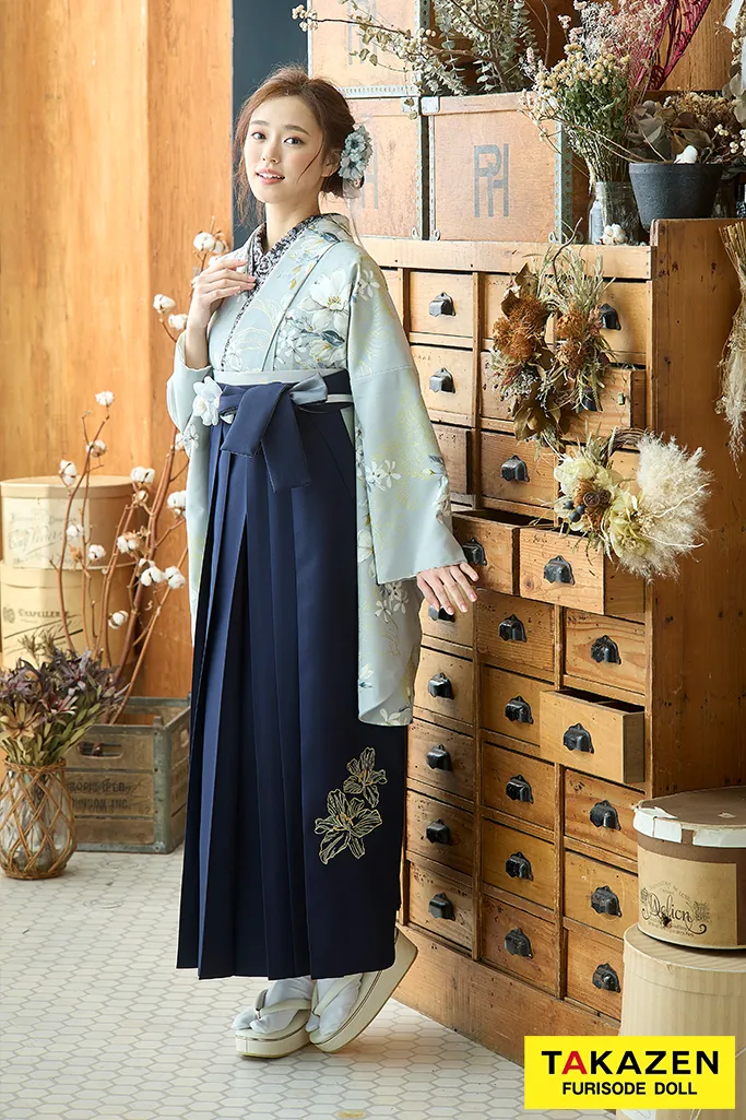 TAKAZENのレンタル袴 くすみカラーガーリー　水色/くすみ系　イマドキ　かわいい　清楚　綺麗系【通販可】R26030