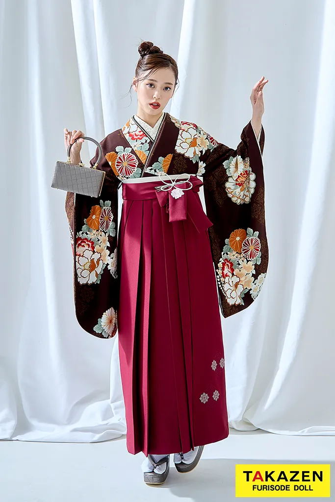 TAKAZENのレンタル袴 正統派古典　茶色/ブラウン　綺麗系　おしとやか　はんなり　大人っぽい【通販可】R26033