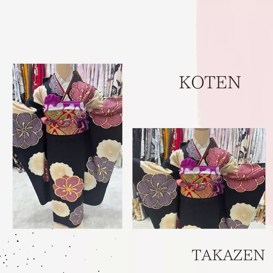 TAKAZEN神戸旧居留地店 前撮り撮影会 イマドキ カワイイ コディネート 振袖 レンタル 黒 古典柄 カッコイイ