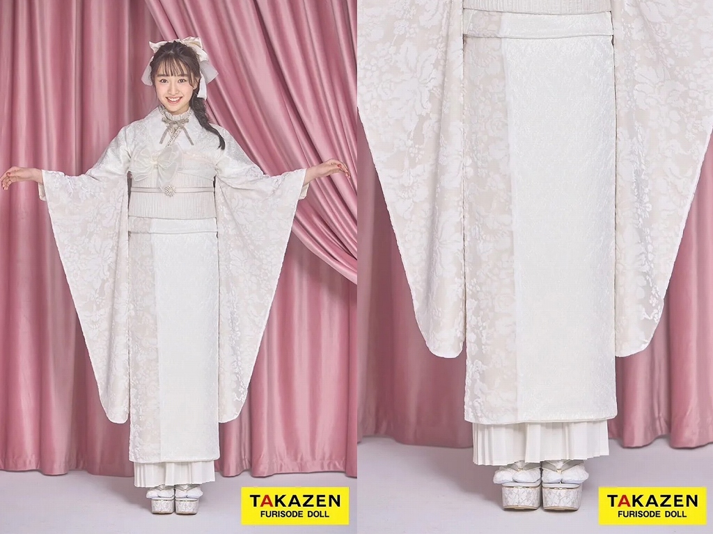 振袖 レンタル 奈良 振袖安い 最新作くすみカラー オフホワイト ベルベット生地/ジャガード生地 かわいい お洒落 プリーツスカート ガーリーな振袖 藤岡舞依【通販可】26056