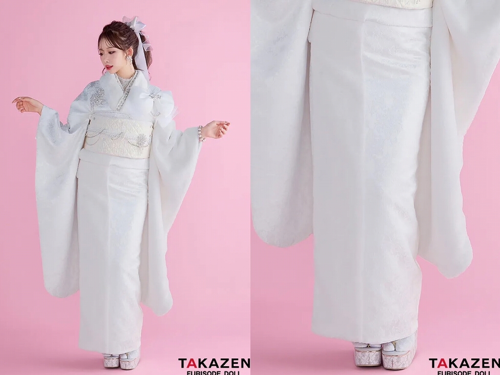 【TAKAZEN奈良店】14日♡白/オールホワイト／リボン・キラキラパーツ付きのオリジナル可愛いお振袖をご紹介♡