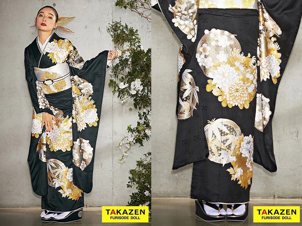 振袖　レンタル　奈良　粋古典　黒地/金/ゴールド　菊柄　シンプル振袖　シック　大人っぽい　モダン　クール【通販可】24058