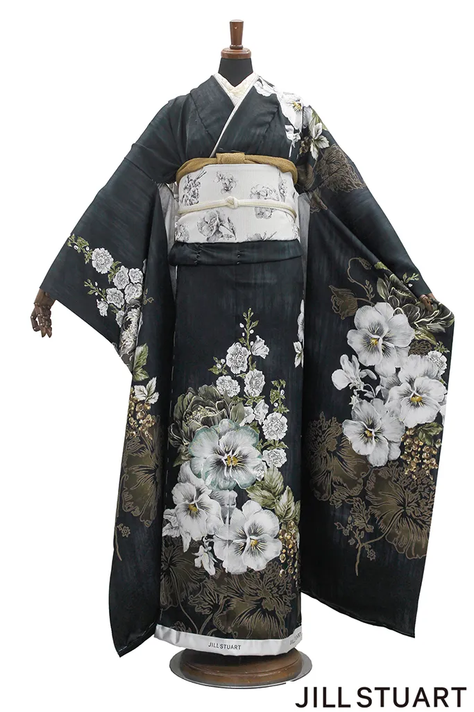 TAKAZENのレンタル振袖 JILL STUARTブランド振袖　黒/ブラック　ヴィンテージスタイル　シンプル　きれいめ　大人っぽい【通販可】K1202