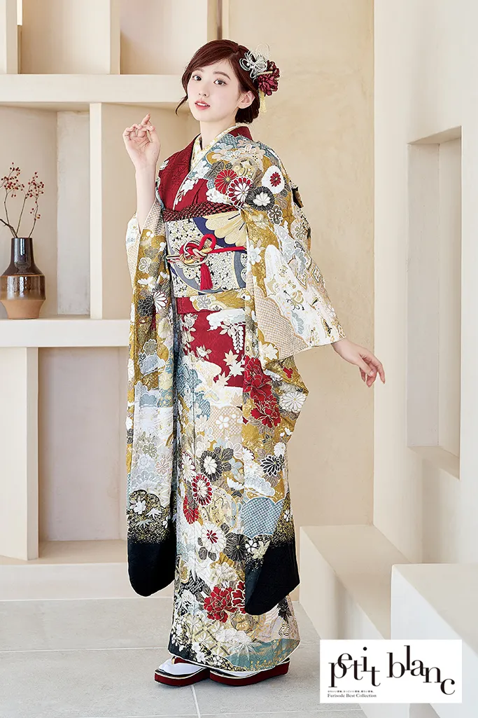 TAKAZENのレンタル振袖 正統派古典　赤　菊柄　王道　綺麗　上品　柄小さめ　定番　はんなり【通販可】K1209
