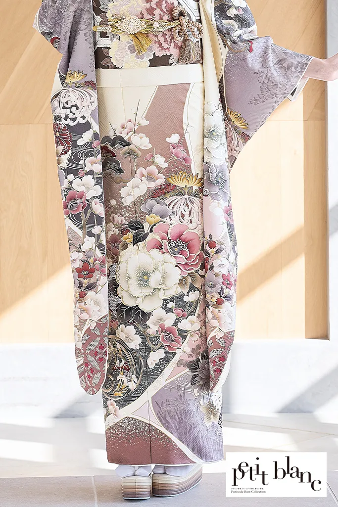 TAKAZENのレンタル振袖 正統派古典　クリーム/ピンクベージュ　かわいい　きれいめ　上品　清楚　おしゃれ【通販可】K1226