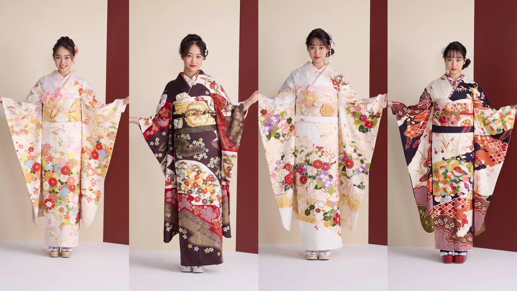 TAKAZEN姫路店　加古川市　高砂市　人気振袖　振袖レンタル　姫路市　成人式　卒業式　袴　振袖　イマドキ振袖　香音　青柳　えんじ色　抹茶色　