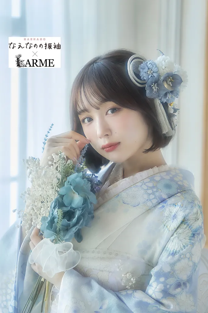 TAKAZENのレンタル振袖 なえなのの振袖×LARME　水色　辻が花/藤　正統派古典　かわいい　きれいめ　華やか　清楚　ラメ入り生地【通販可】K1242