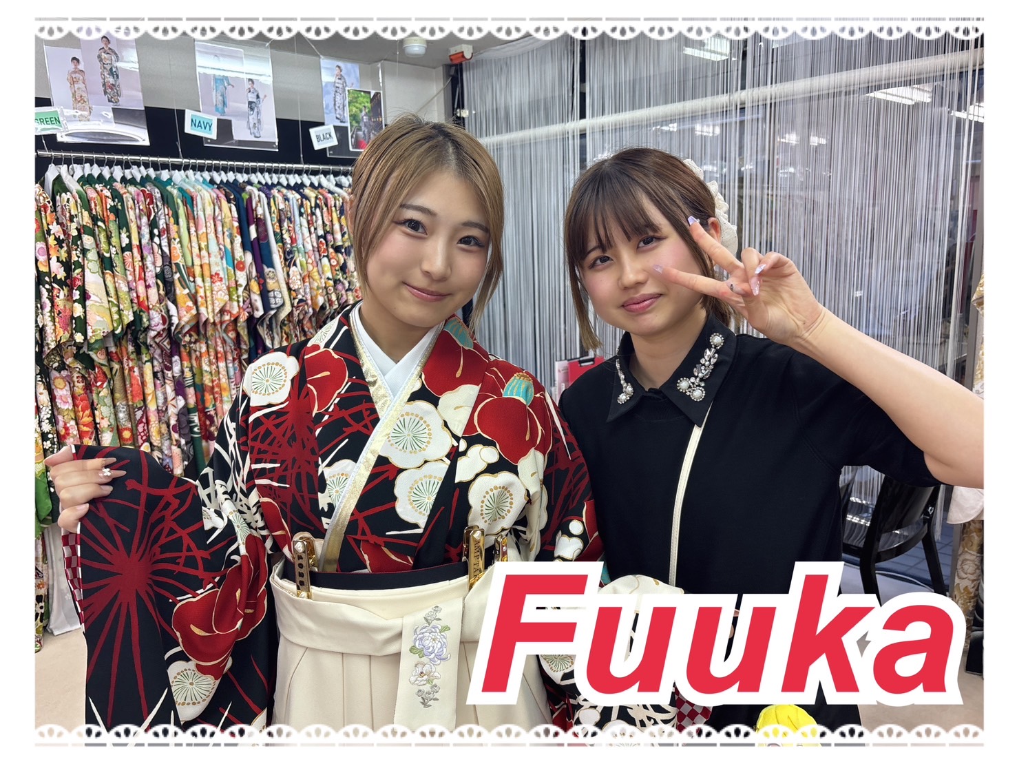 袴 前撮り撮影会 可愛い おしゃれ モード系 黒 オールブラックコーデ レース/ジャガード生地 かっこいい ギャル レースインナーコーデ 今井アンジェリカ【通販可】R26003